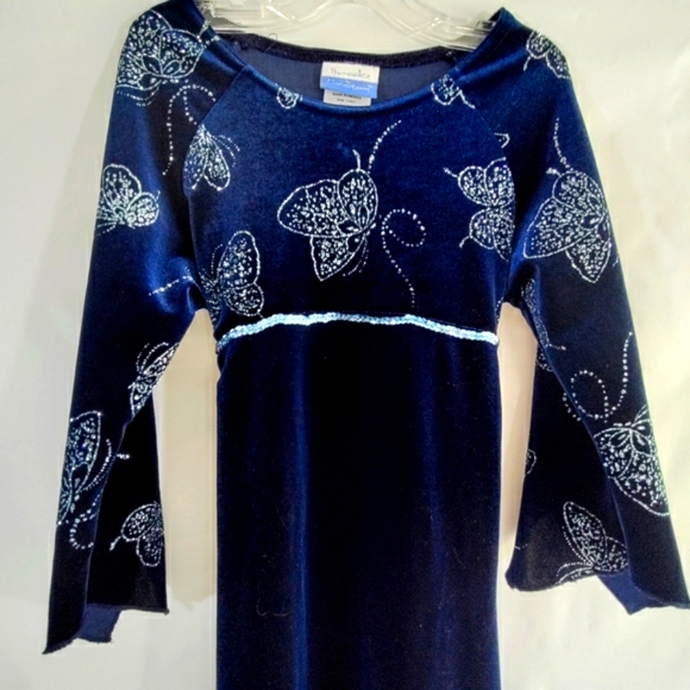 Brooke Lindsey Velvetine Velour Sapphire Blue Glitter Butterfly Dress Girls 8